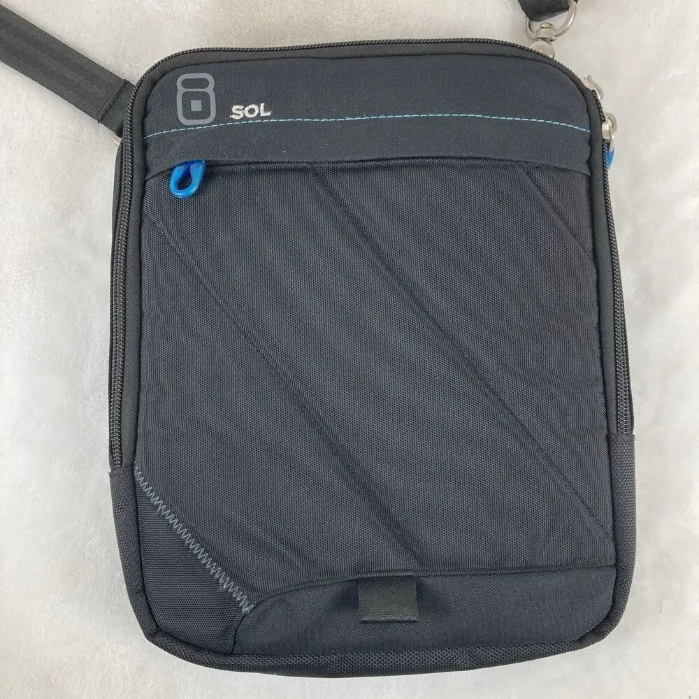 SOL Tablet Messenger Bag 11” Black Padded iPad Computer Case With Nylon Strap
